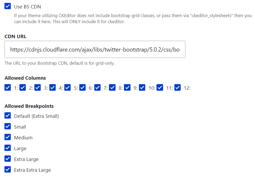 Bootstrap Grid settings per text format.